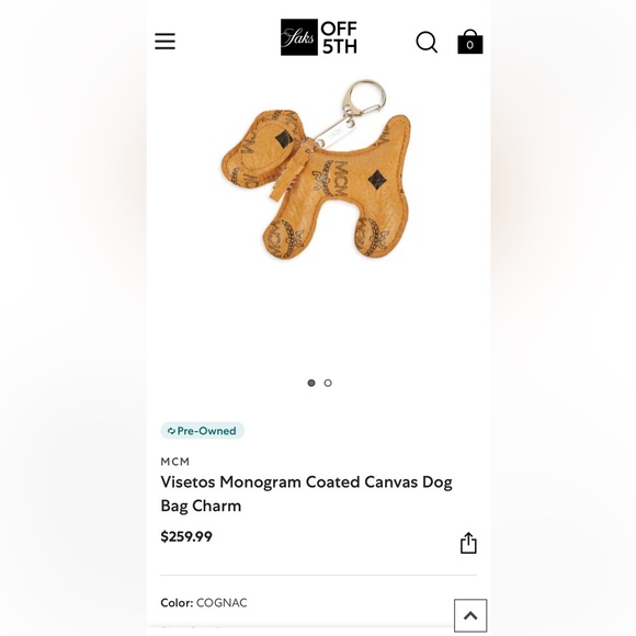 MCM Cream and Black Dog Keychain with Gold Accents - Picture 5 of 5